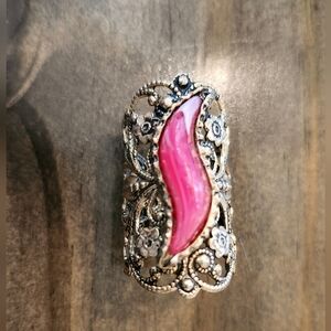 Goldtone Filigree Pink Statement Ring